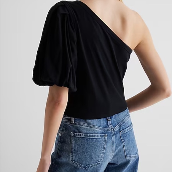 Express Ladies Black Skimming One Shoulder Puff Sleeve Tee NWT Size XL - Picture 5 of 6